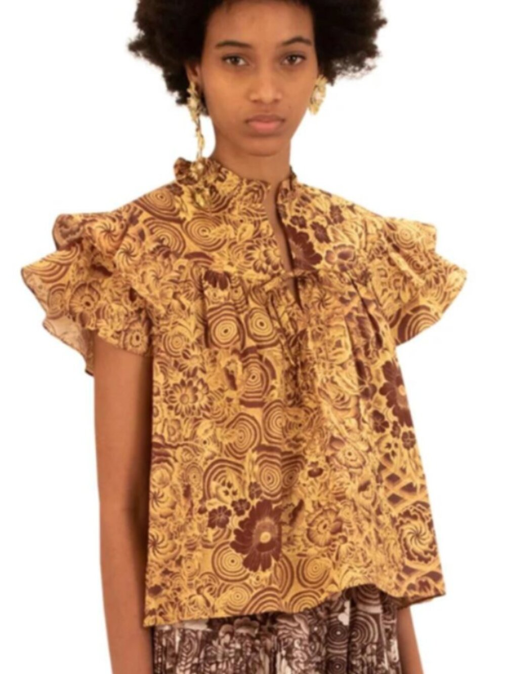 Ulla Johnson Letty Ruffle Short Sleeve Blouse Amber Top Size 2 | XS - Picture 2 of 16